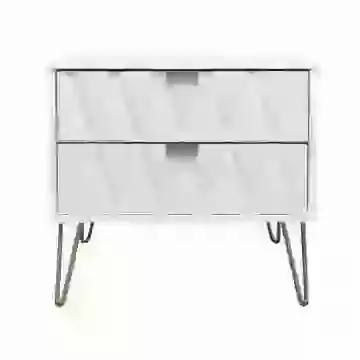 Diamond 2 Drawer Wide Bedside Chest Gold Legs In White or Pink or Blue or Grey